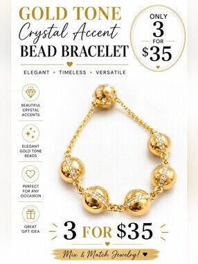 Gold Tone Crystal Accent Bead Bracelet Elegant Fashion Jewelry
